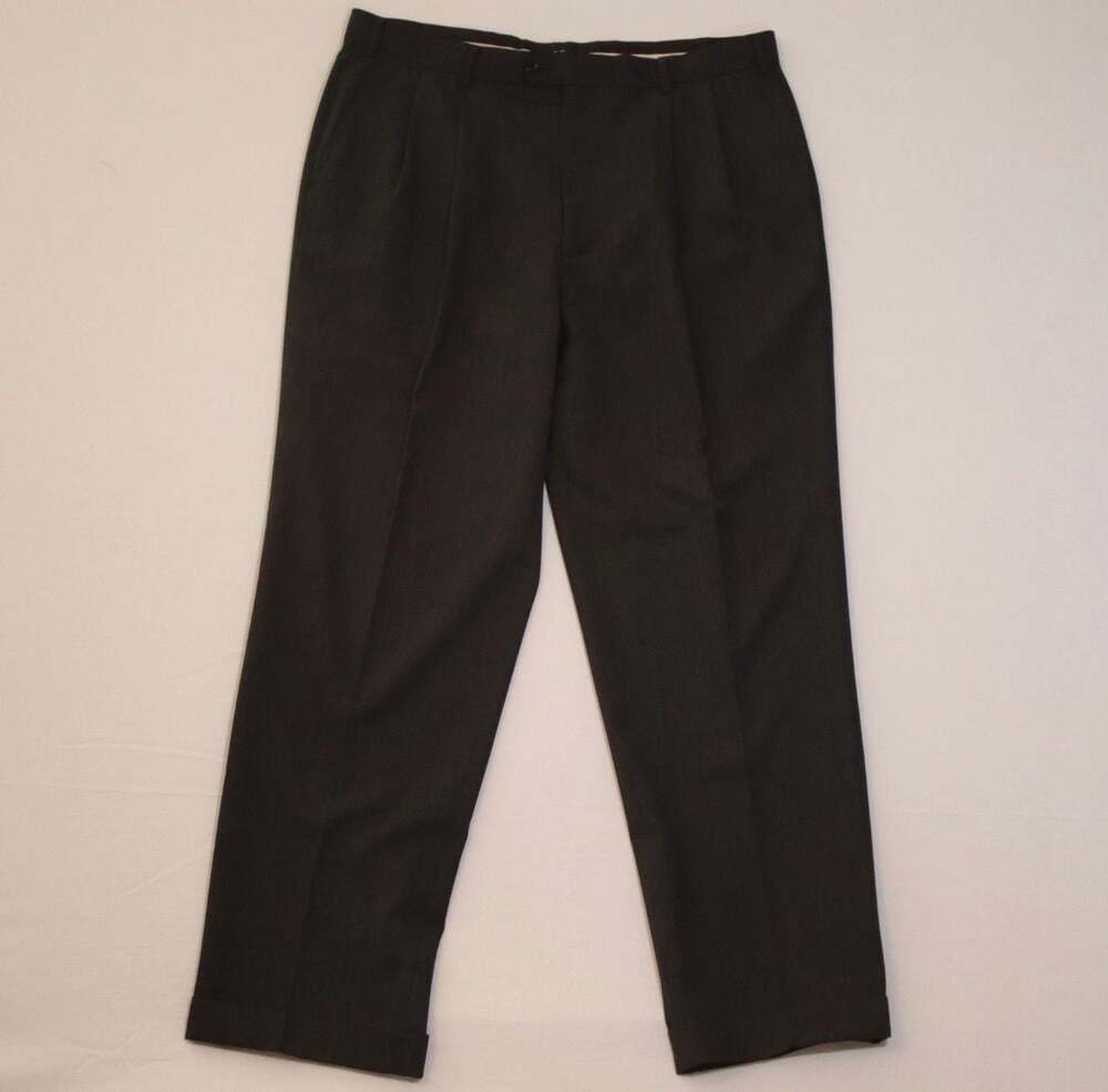 Millinea Men's Dark Charcoal Grey 100% Wool Pleated Dress Trousers Size 38